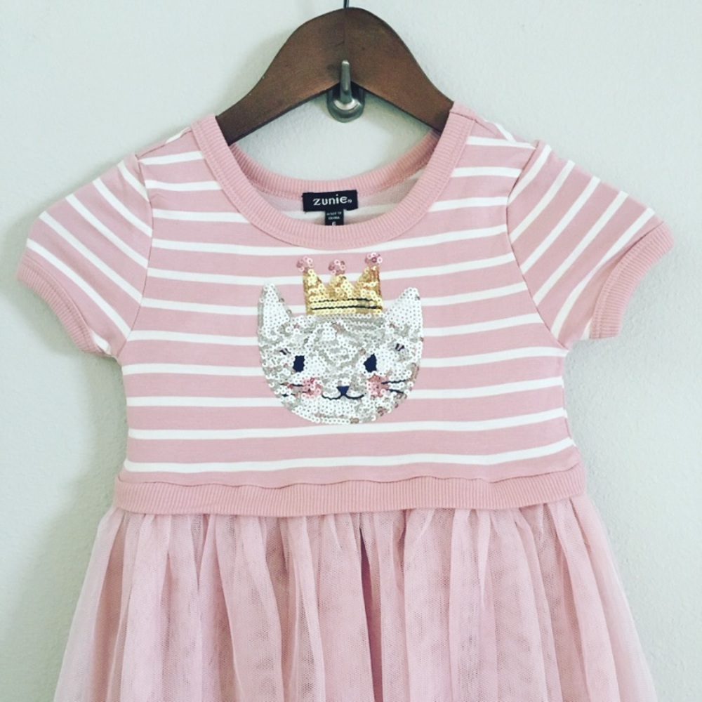 NEW! Zunie Girls Blush Pink Sequin Cat Dress - Picture 3 of 7